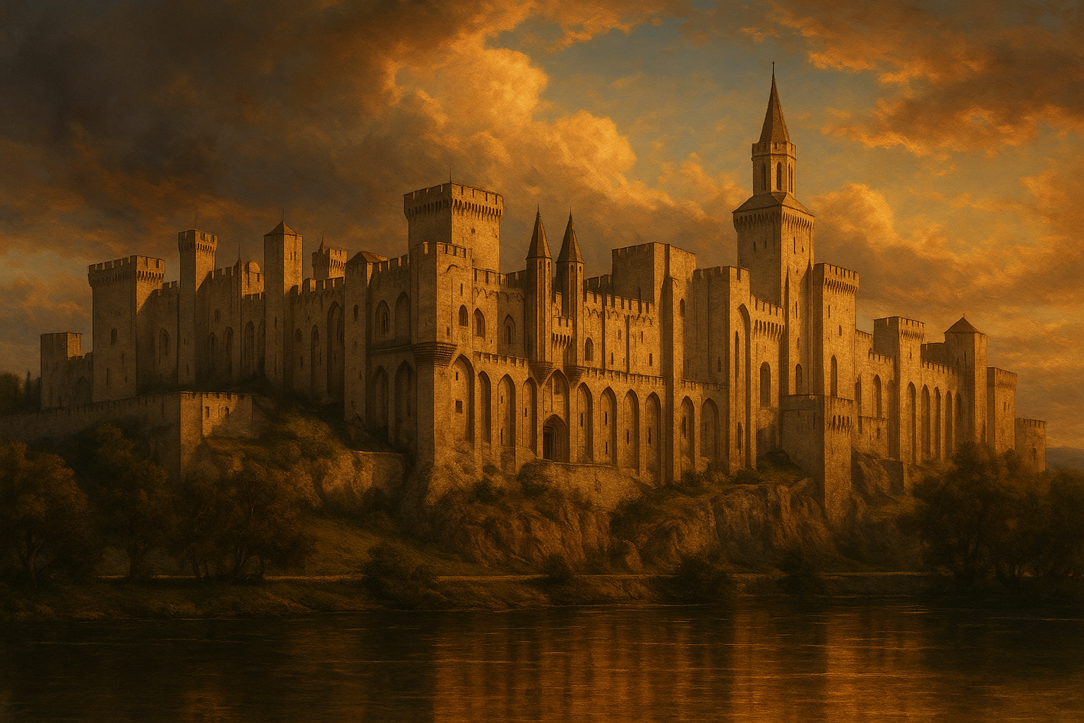 The Palais des Papes seen from across the Rhône